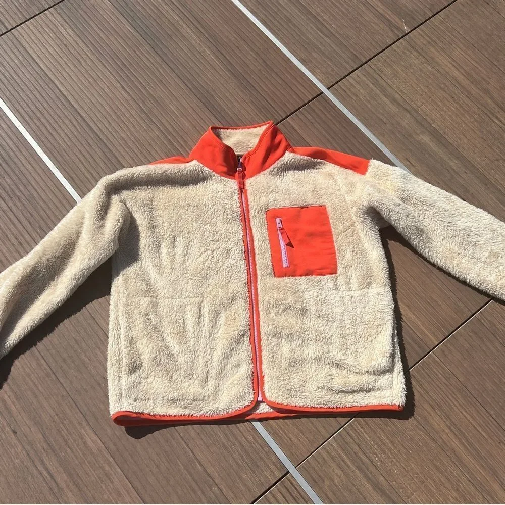 J.Crew Fleece Jacket | Orange and Cream | Size: Small